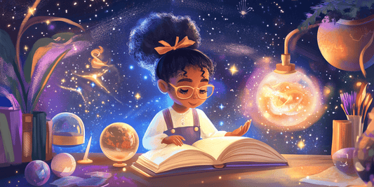 Girl reading with the universe